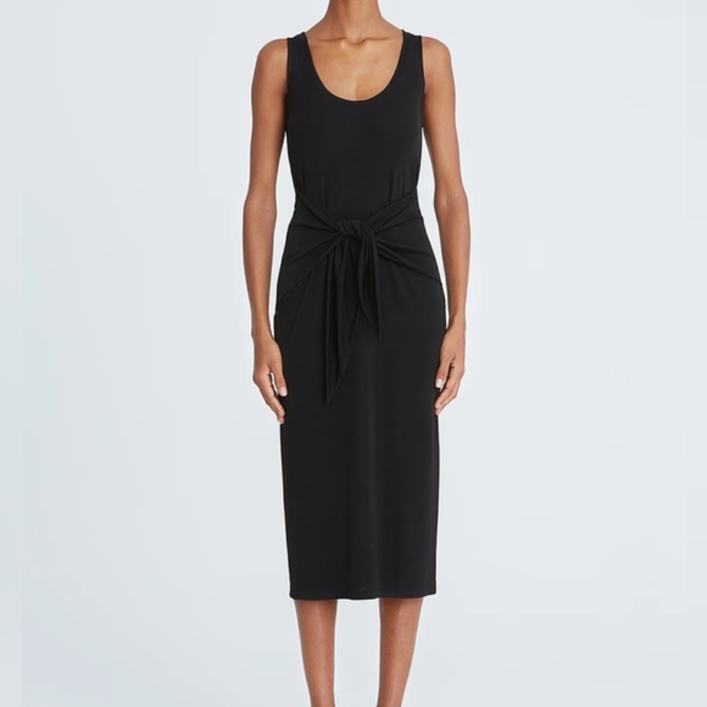 NWT Halston Aylin Jersey Tie‎ Front Midi Dress in Black